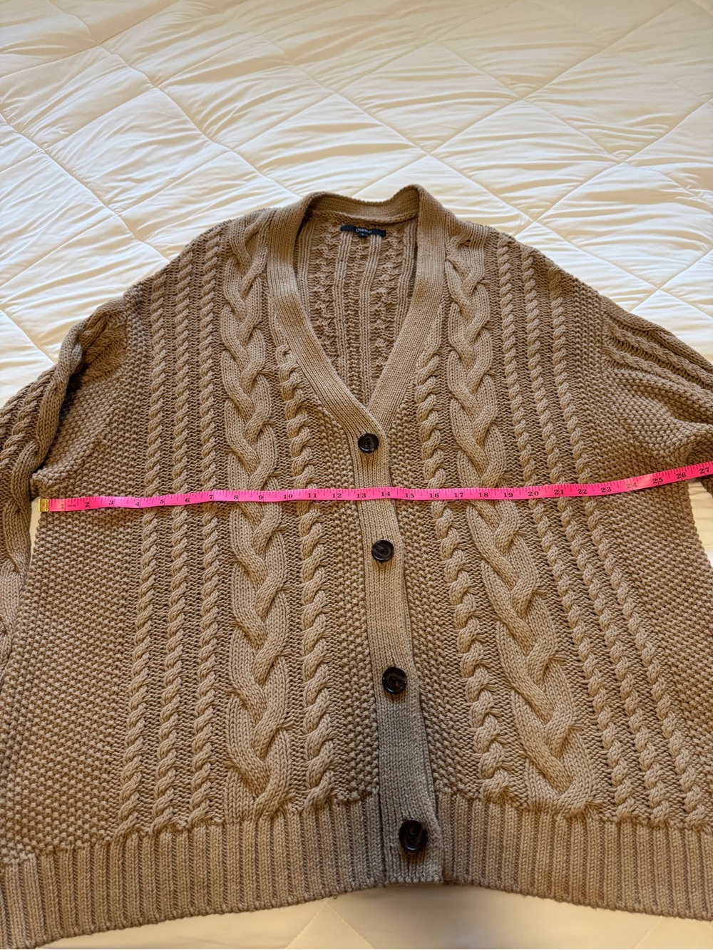 Quince 100% Organic Cotton Oversized Cable Knit Cardigan Brown L - Picture 3 of 5
